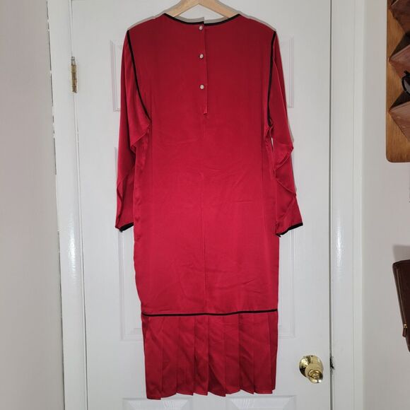 Vintage The Silk Farm Made In Korea Red Silk Midi Dress Old Money Modest Sz‎ 6/8 - Picture 2 of 9